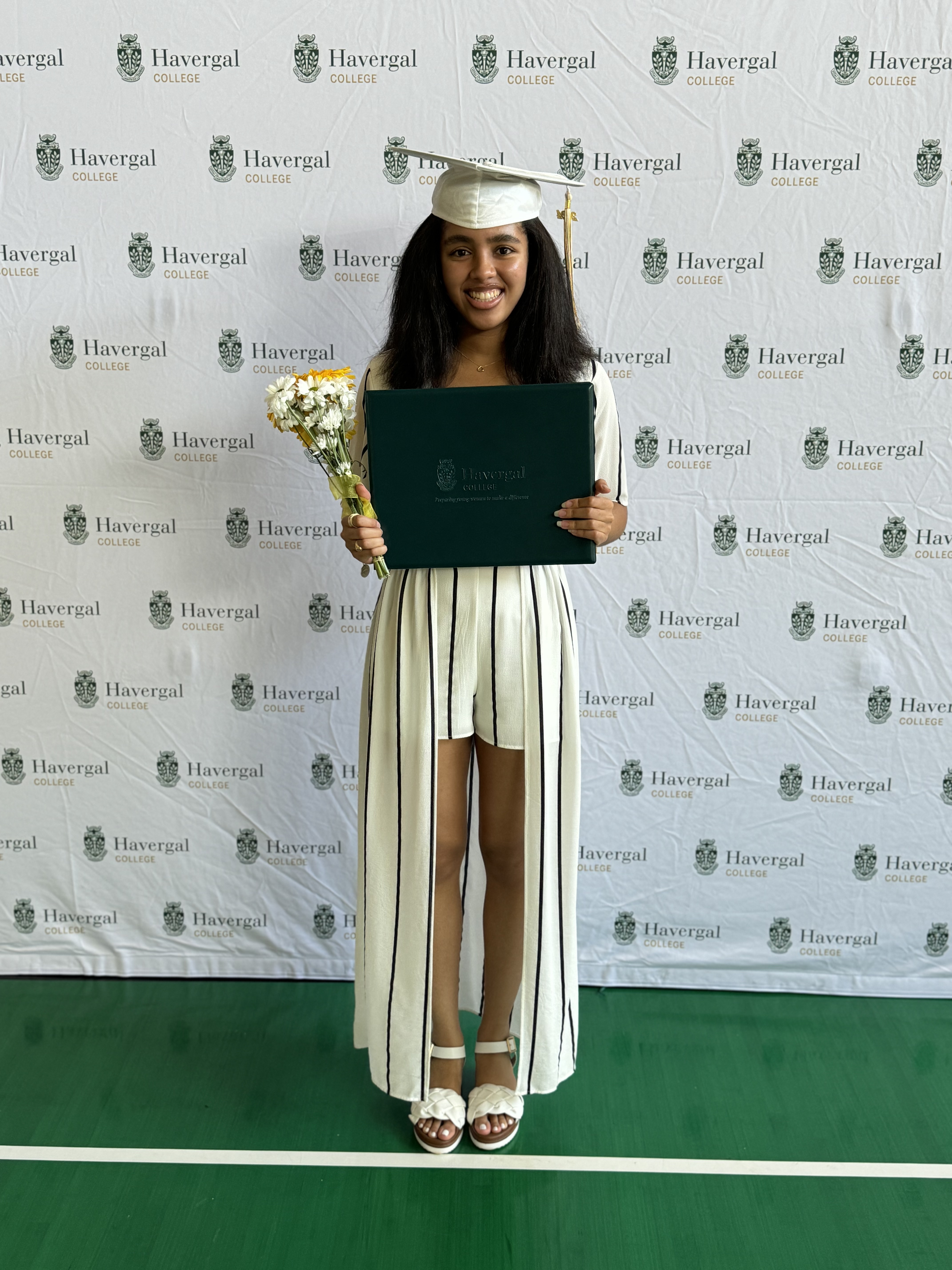 Chloe taking a high school graduation day picture.